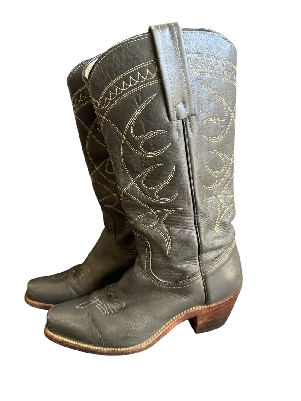 Vintage‎ Frye Western Boots Dark Gray Leather Cowboy Womens 6.5